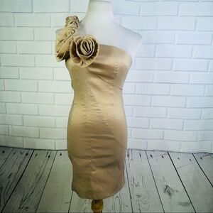 Daisy Tan Satin One Shoulder Mini Dress - Size Medium